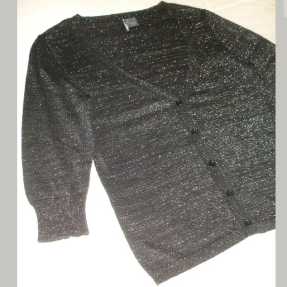Sparkle & Fade Black Copper Lurex V-Neck Cardigan